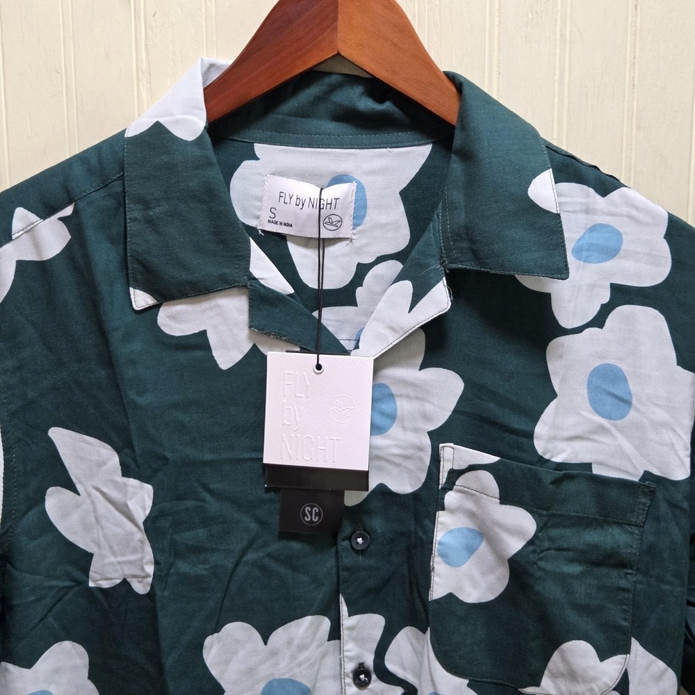 NEW FLY By NIGHT Shirt Mens Small Green Floral Short Sleeve Button-Up Casual